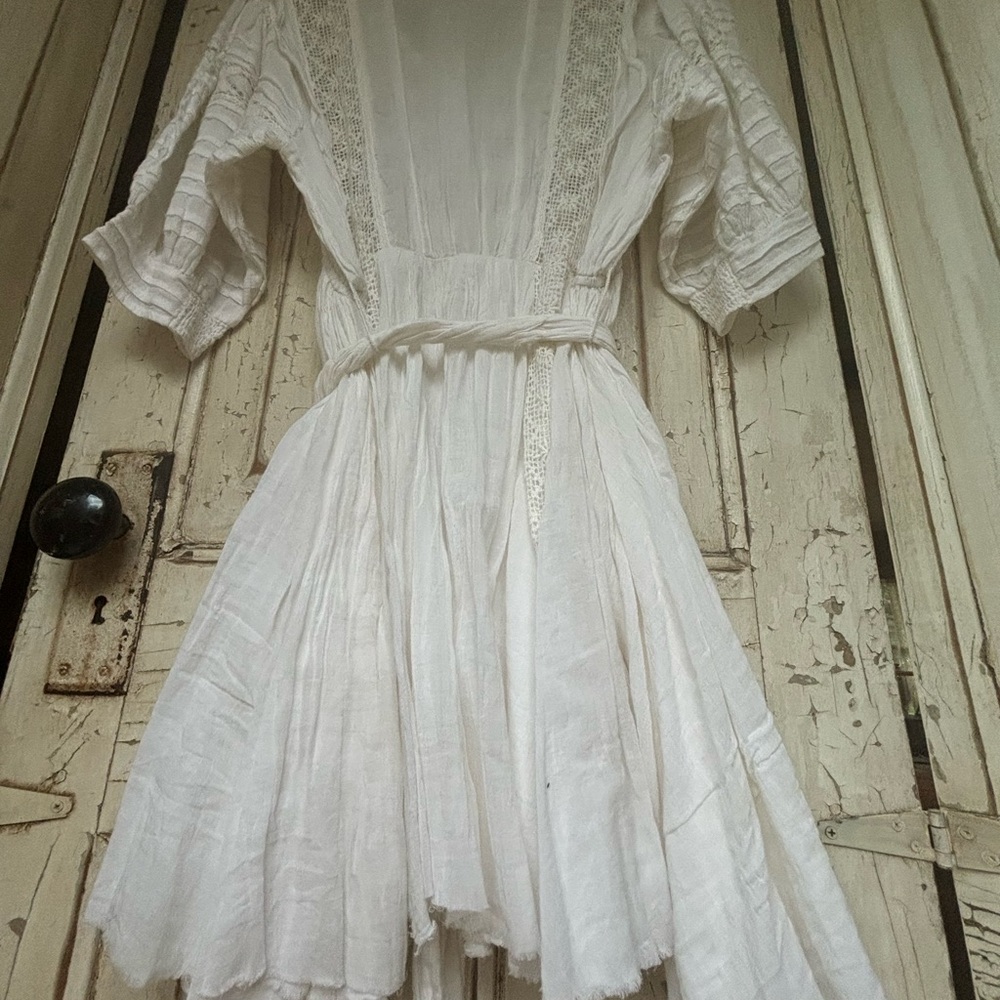 Free People White Lace boho  Dress size large belted waist - Picture 4 of 11